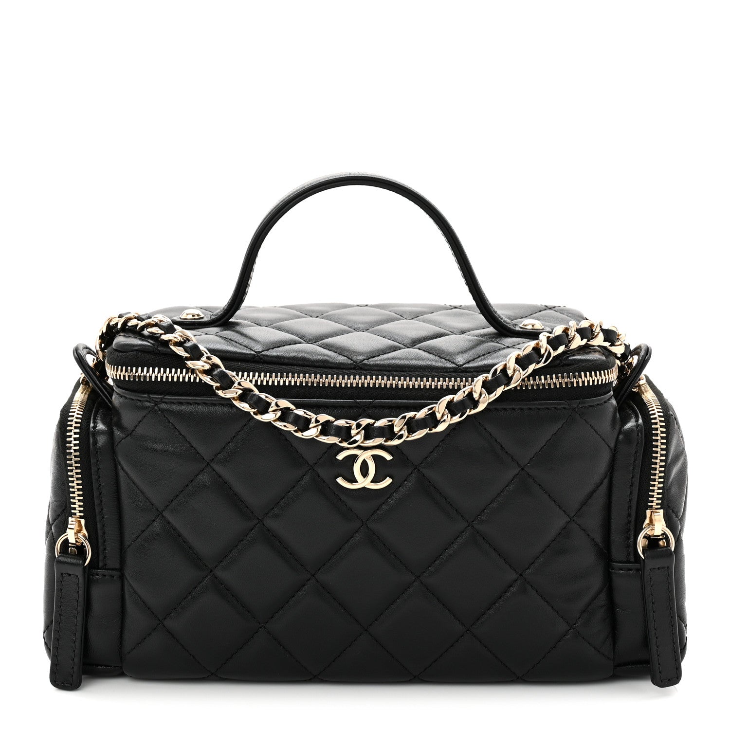 Chanel Lambskin Quilted Multi Pocket Top Handle Vanity With Chain Black 1 of 11