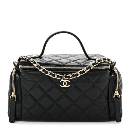 Chanel Lambskin Quilted Multi Pocket Top Handle Vanity With Chain Black 1 of 11