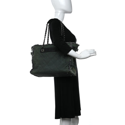 Chanel Canvas Stitched Tweed Large Tote Dark Green 3 of 9