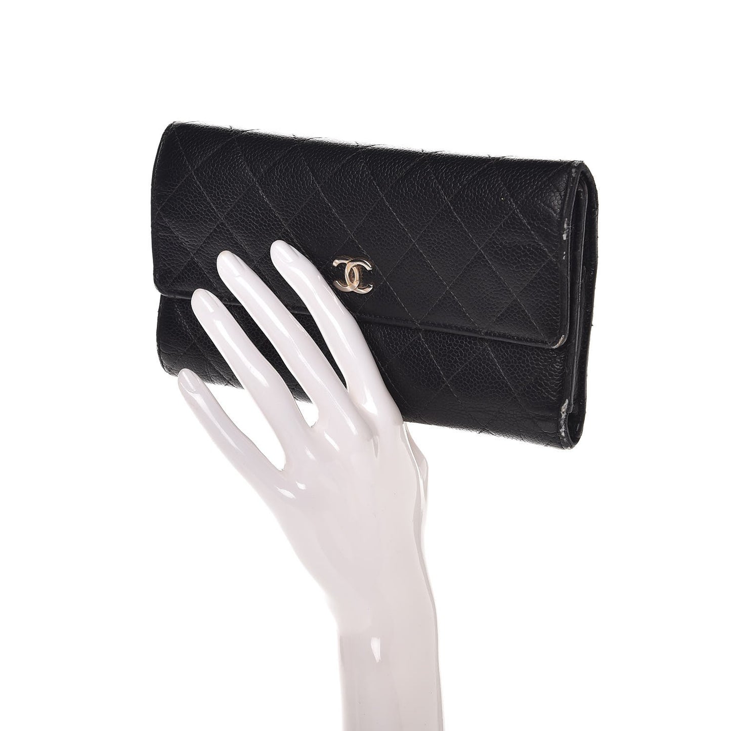 Caviar Quilted Large Flap Wallet Black