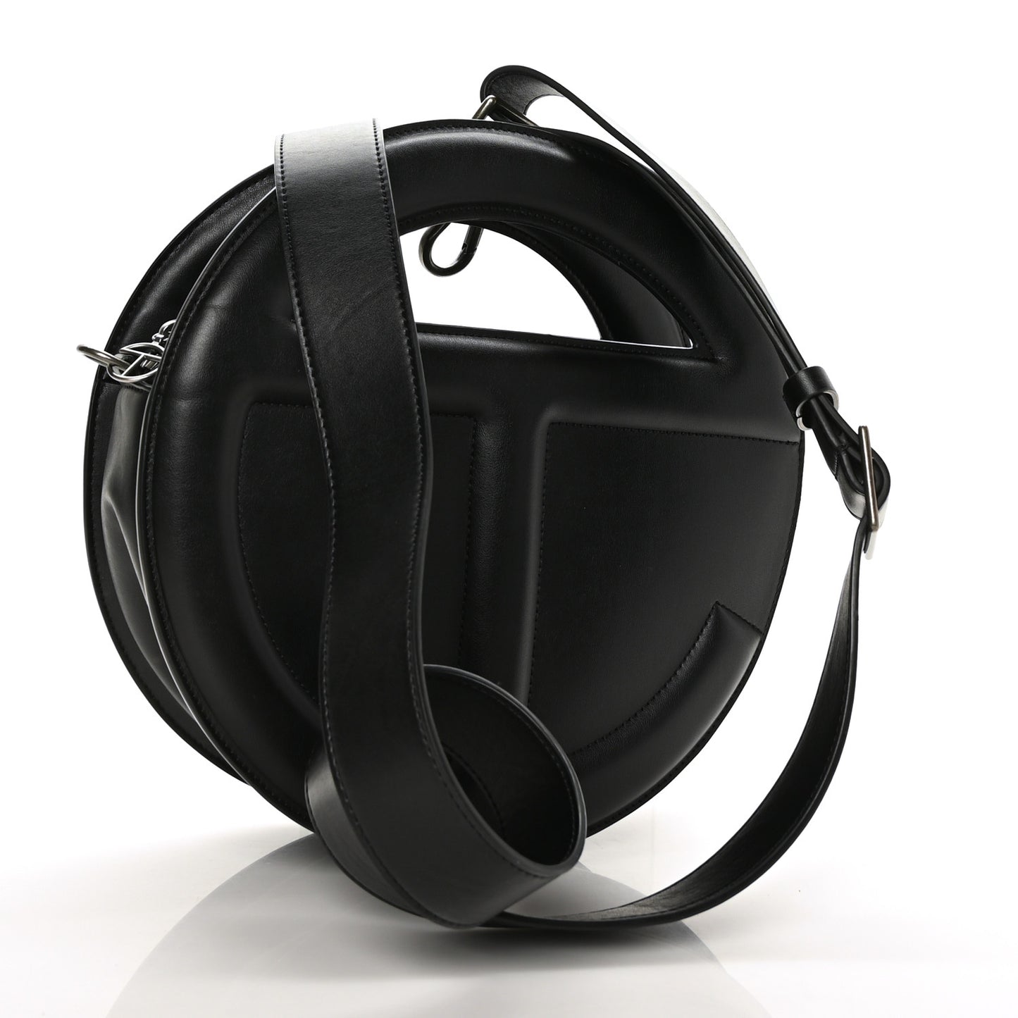 Vegan Leather Round Circle Bag Black