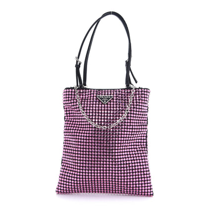 Prada Satin Crystal Metal Triangle Logo Chain Crossbody Handbag Rosa 1 of 8
