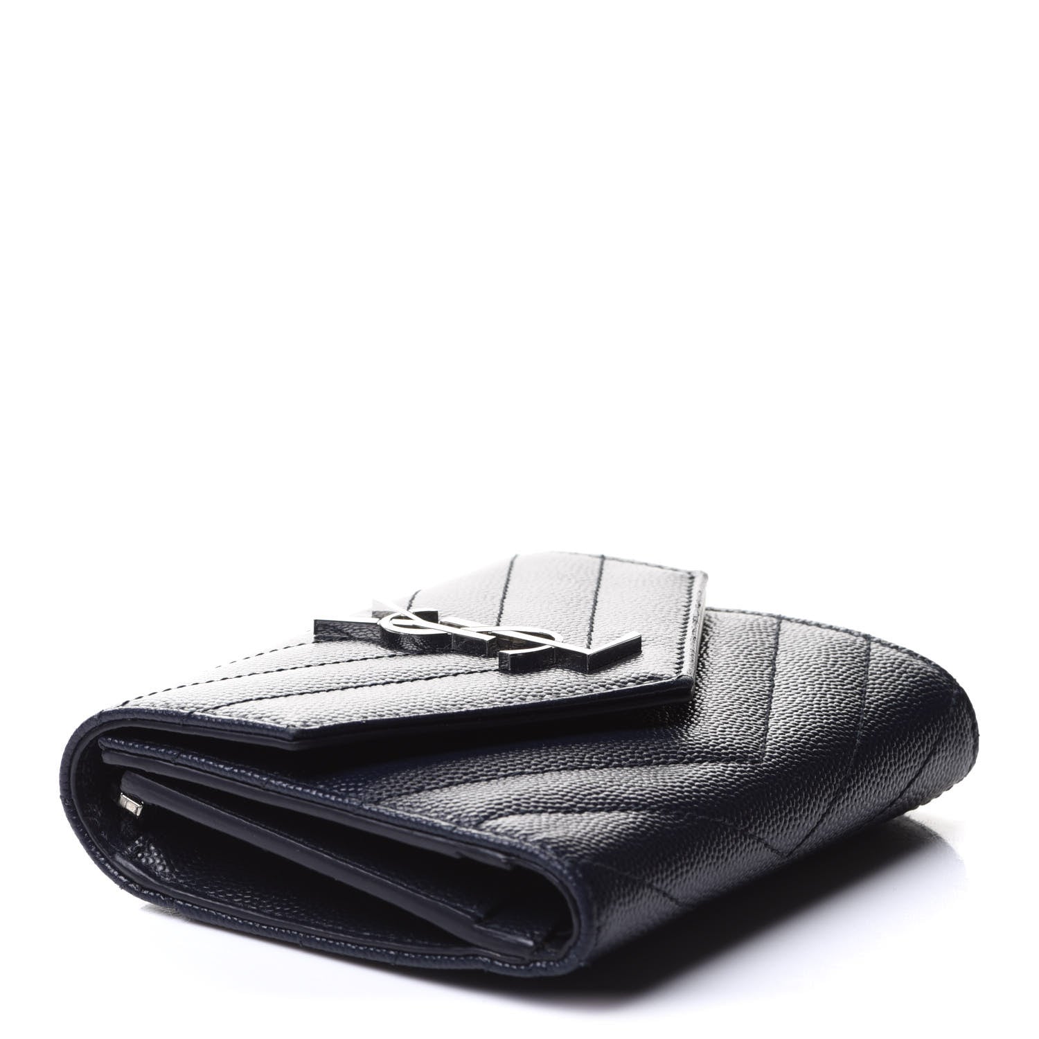 Saint Laurent Grain De Poudre Matelasse Chevron Small Monogram Envelope Wallet Deep Marine 4 of 12