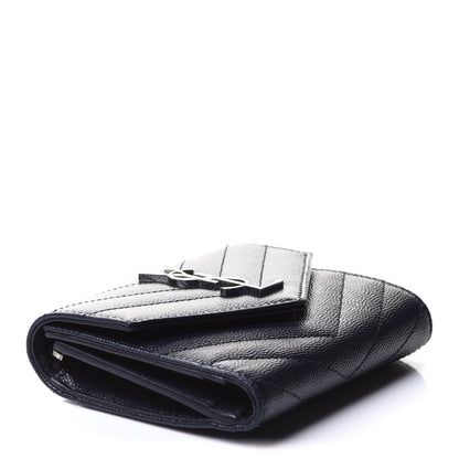 Saint Laurent Grain De Poudre Matelasse Chevron Small Monogram Envelope Wallet Deep Marine 4 of 12