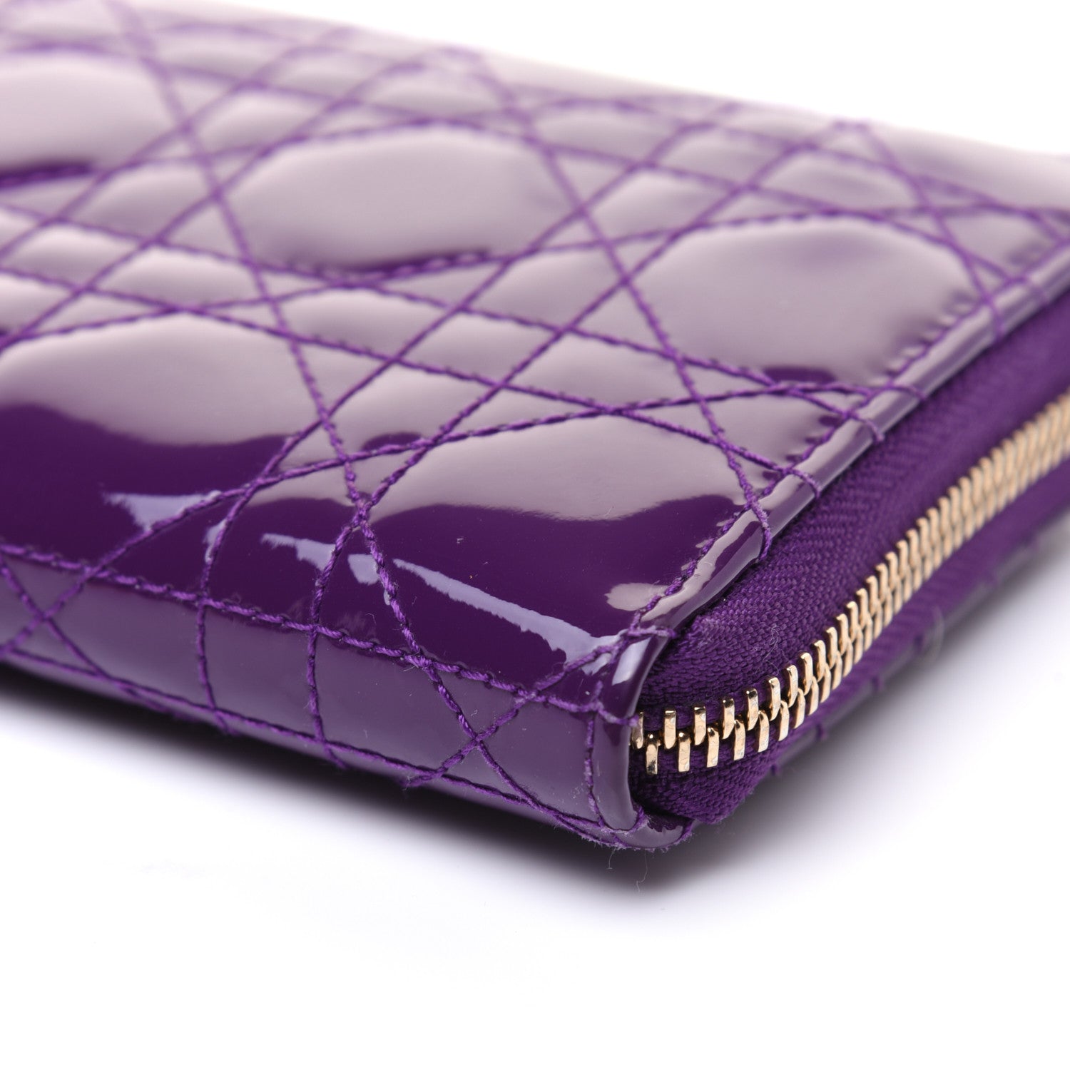 Christian Dior Patent Cannage Voyageur Zip Around Wallet Purple 7 of 12