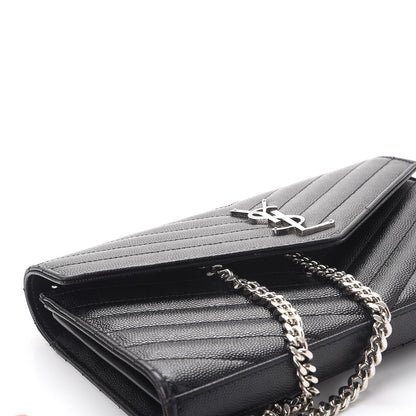 Saint Laurent Grain De Poudre Matelasse Chevron Monogram Chain Wallet Black 12 of 12