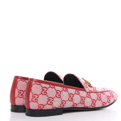 Gucci Canvas GG Monogram Horsebit Womens Jordaan Loafers 40 Gardenia Hibiscus Red 4 of 9
