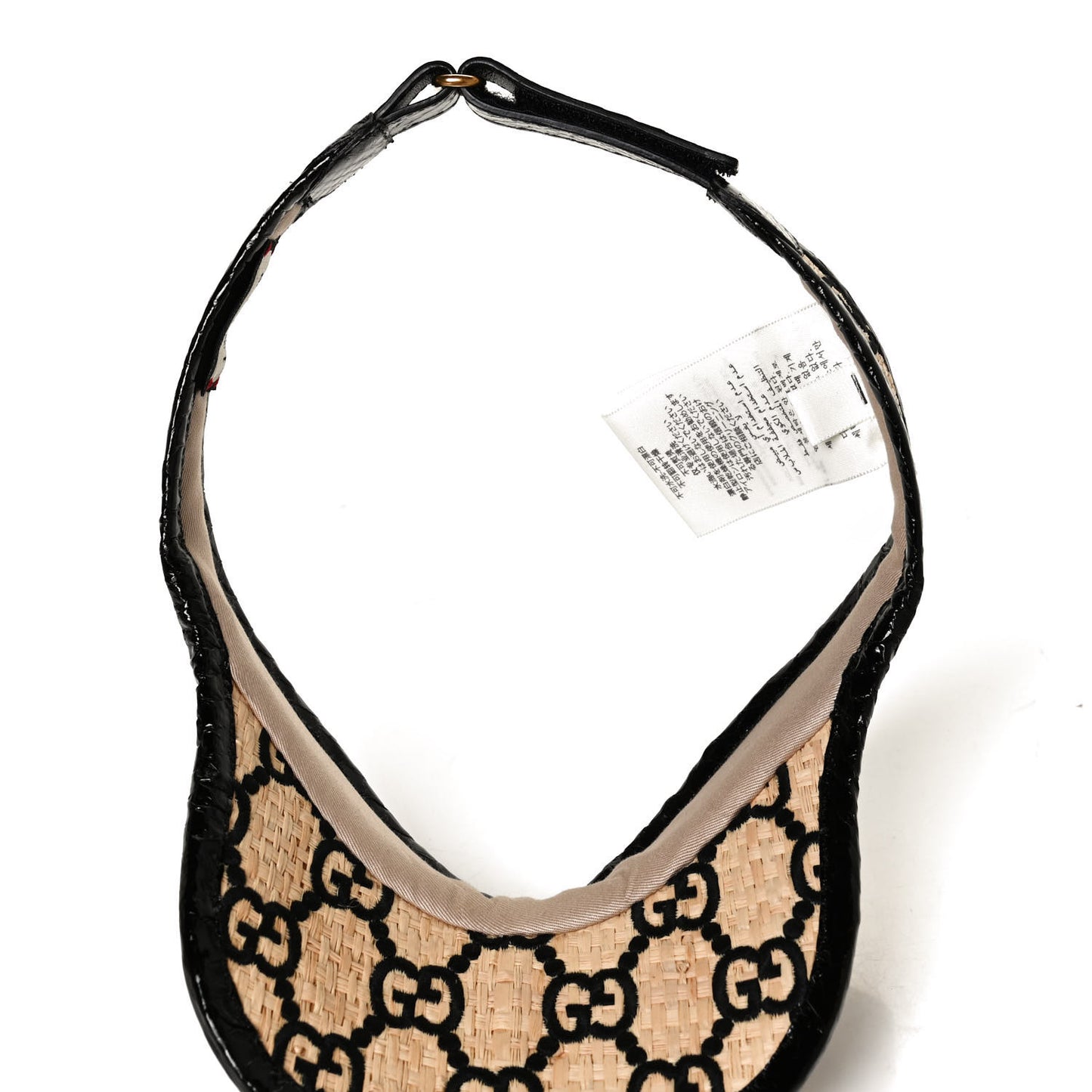 Raffia Elaphe GG Monogram Embroidered Afraa Visor L Ivory Black