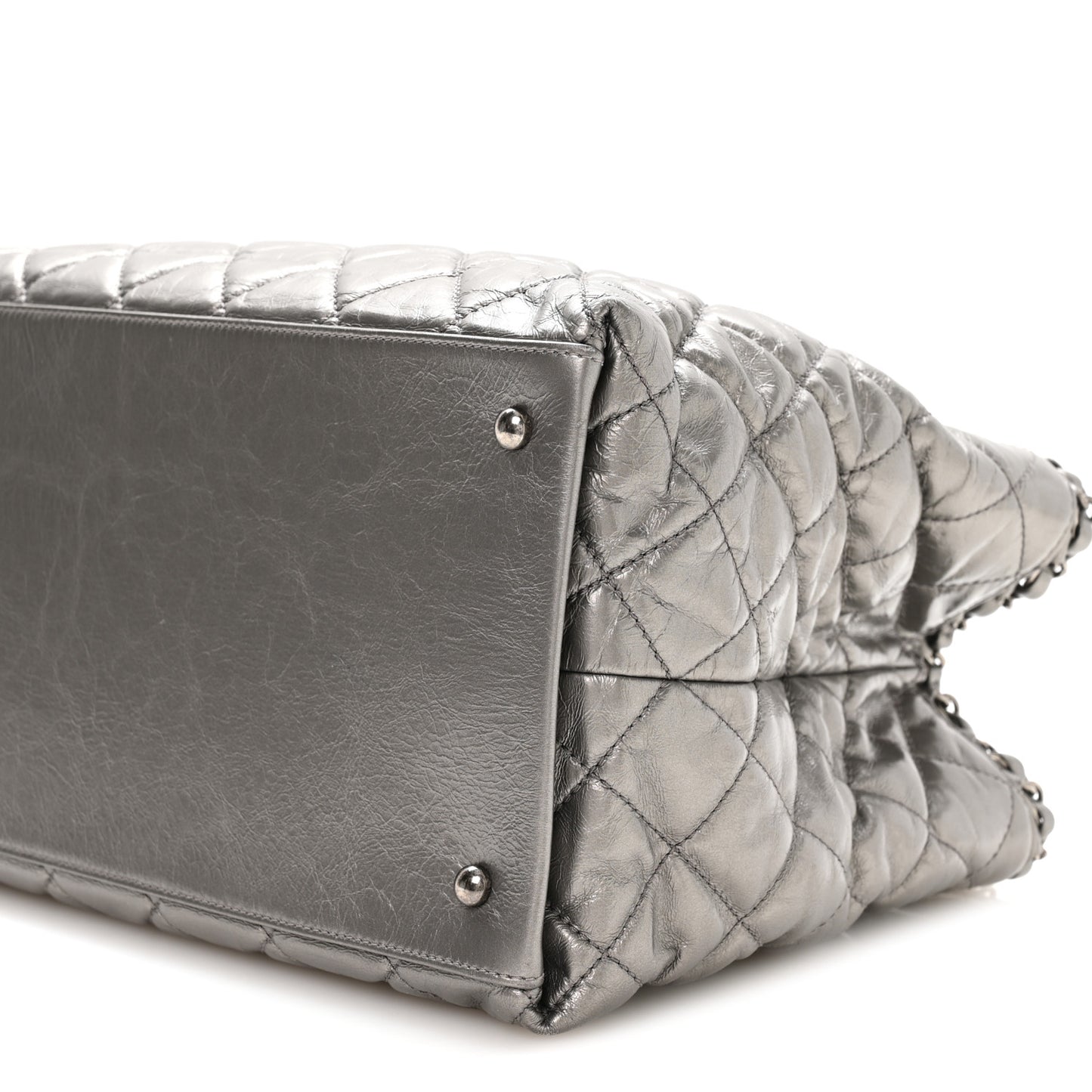 Metallic Calfskin Small Chain Me Tote Silver