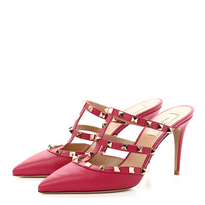 Valentino Garavani Pebbled Calfskin Rockstud 90mm Cage Mules 38 Raspberry 3 of 7
