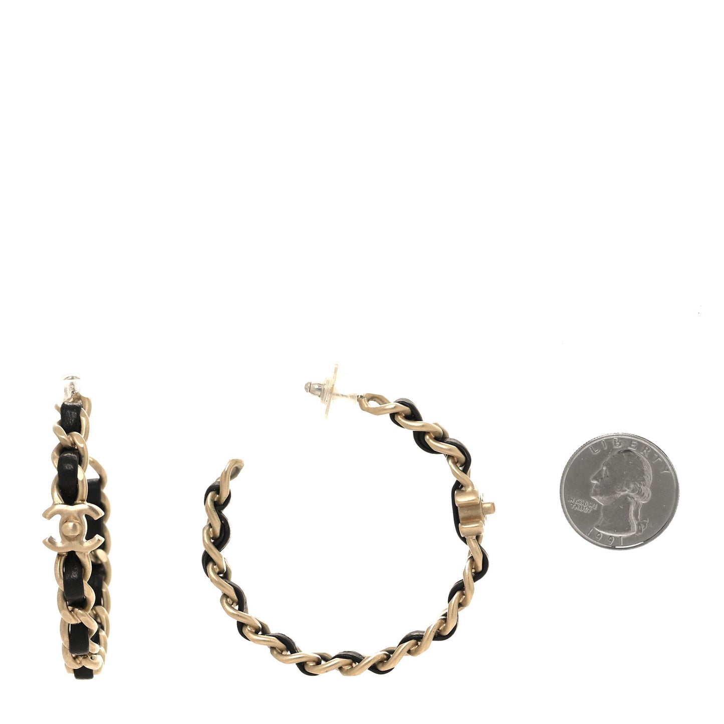 Lambskin CC Turnlock Chain Hoop Earrings Matte Gold Black