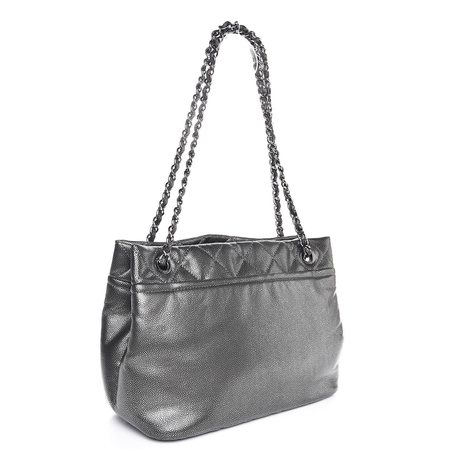 Chanel Metallic Caviar Quilted CC Timeless Tote Dark Silver 3 of 7