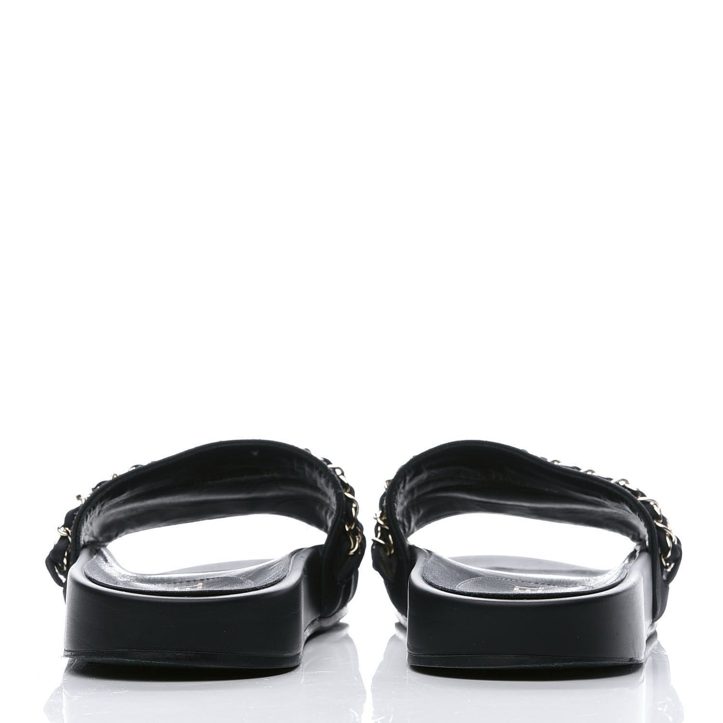 Lambskin Canvas Chain Flat Sandals 38 Black