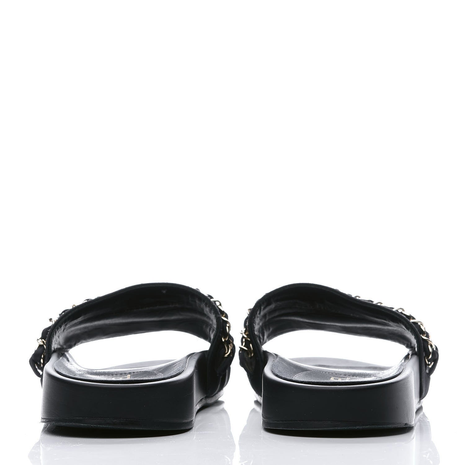 Chanel Lambskin Canvas Chain Flat Sandals 38 Black 5 of 8