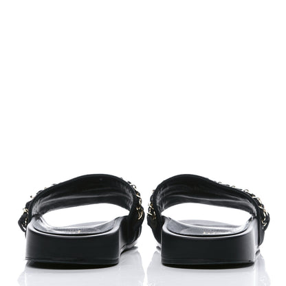 Chanel Lambskin Canvas Chain Flat Sandals 38 Black 5 of 8