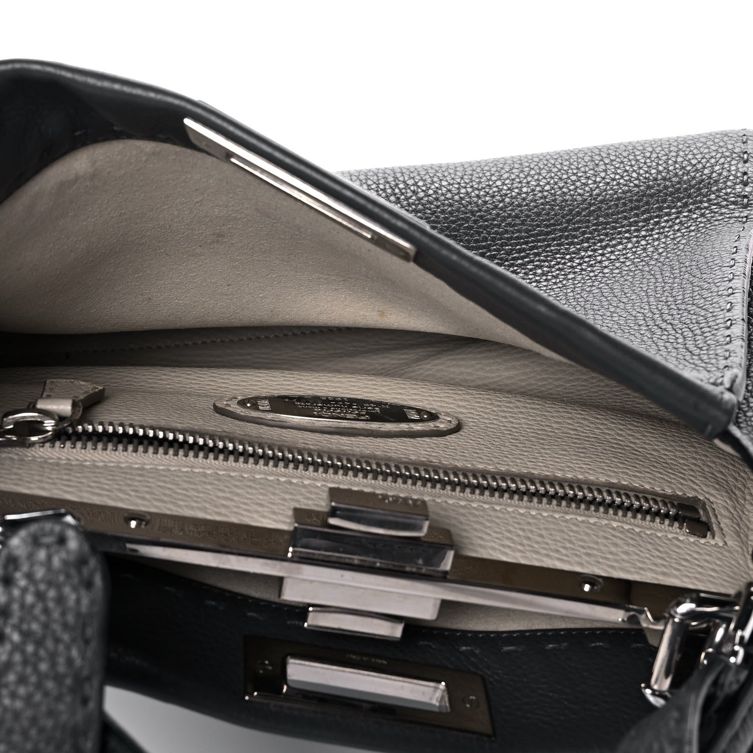Fendi Cuoio Romano Selleria Bi-Color Medium Peekaboo Iconic Satchel Asfalto Latte 8 of 11
