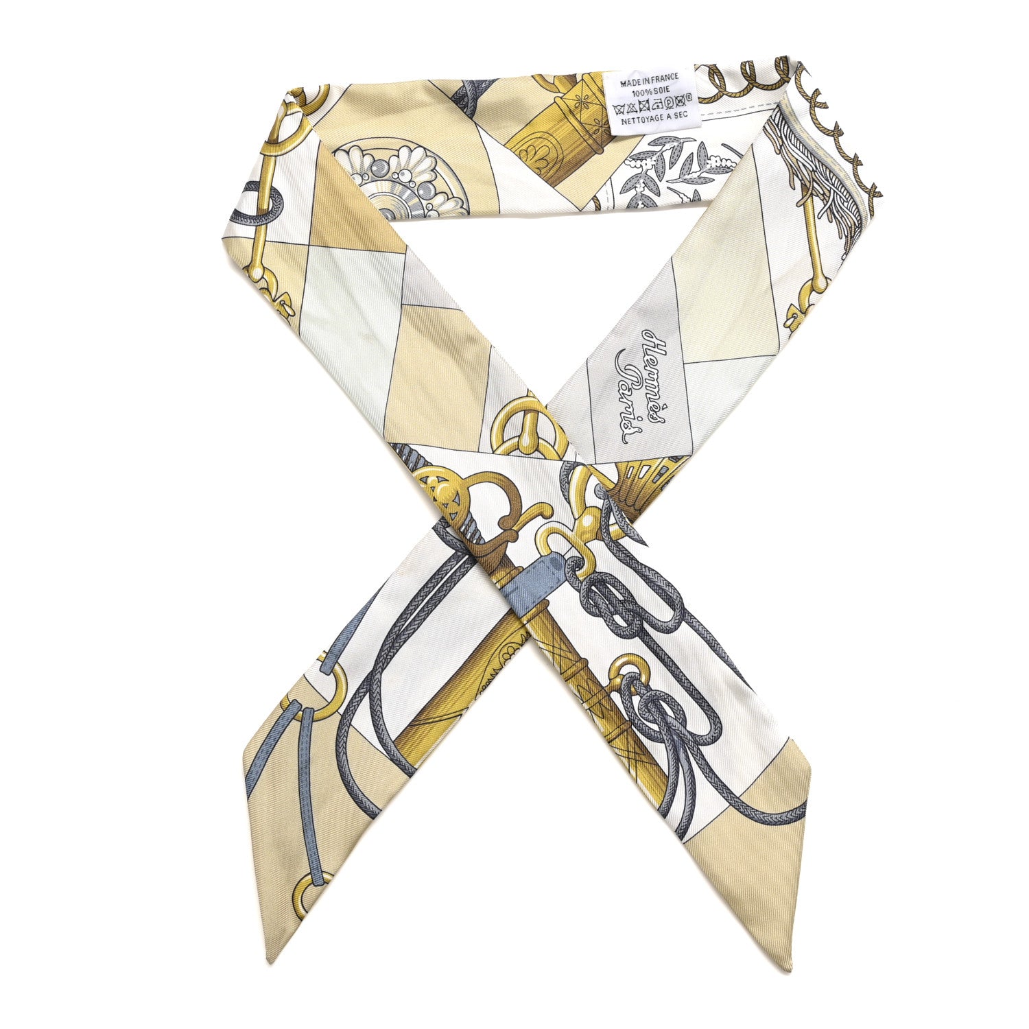 Hermes Silk Cliquetis Twilly White Jaune Clair Dore 1 of 6