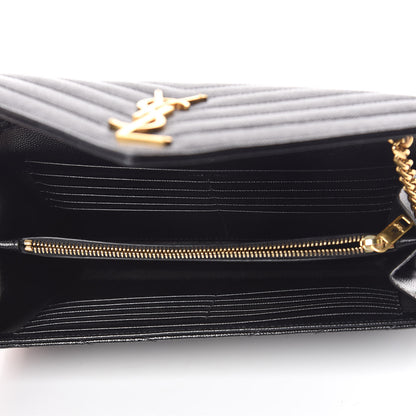 Saint Laurent Grain De Poudre Matelasse Chevron Monogram Chain Wallet Black 5 of 12