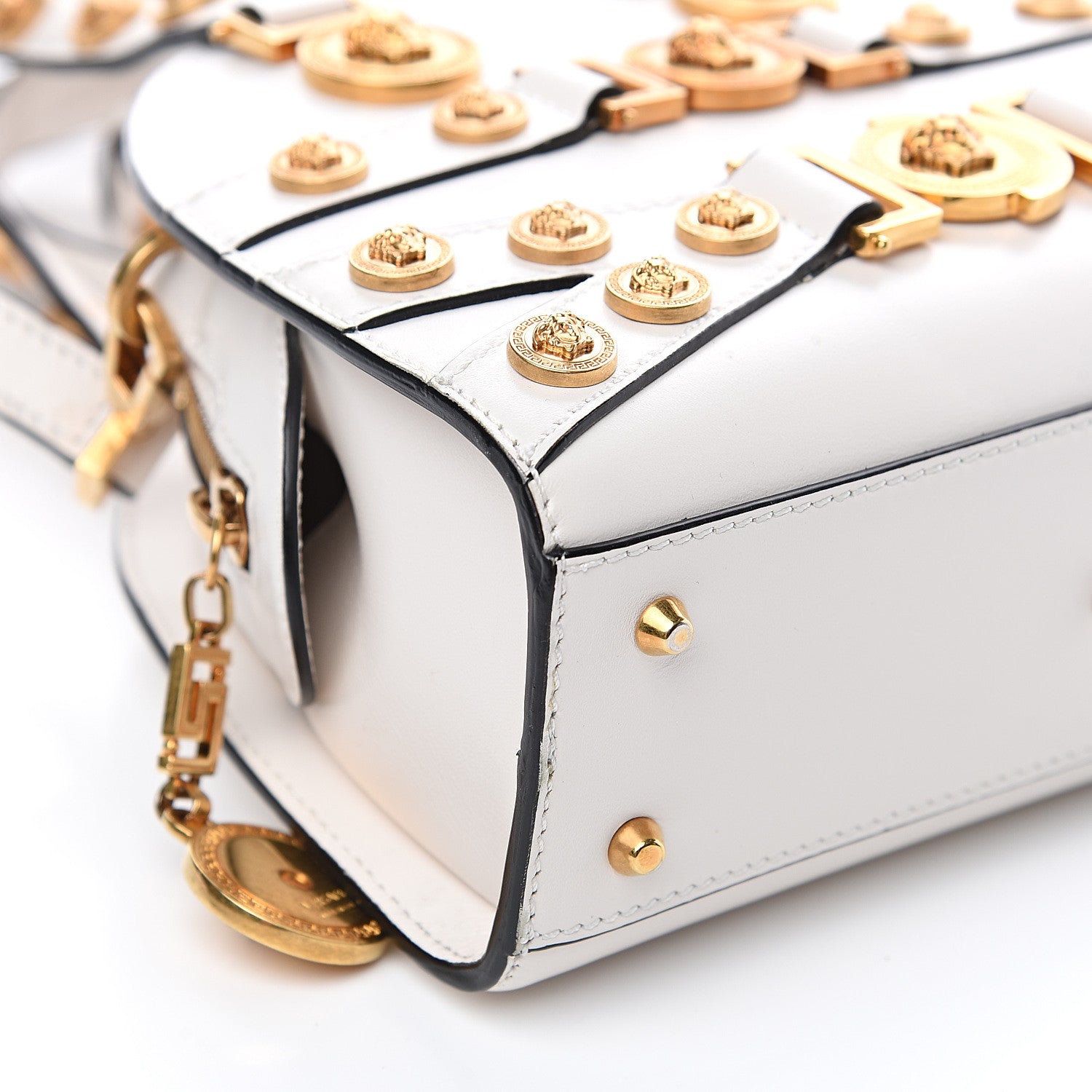 Versace Calfskin Small Medallion Tribute Bowling Bag White 7 of 9