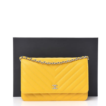 Chanel Caviar Chevron Quilted Wallet On Chain WOC Yellow 11 of 11