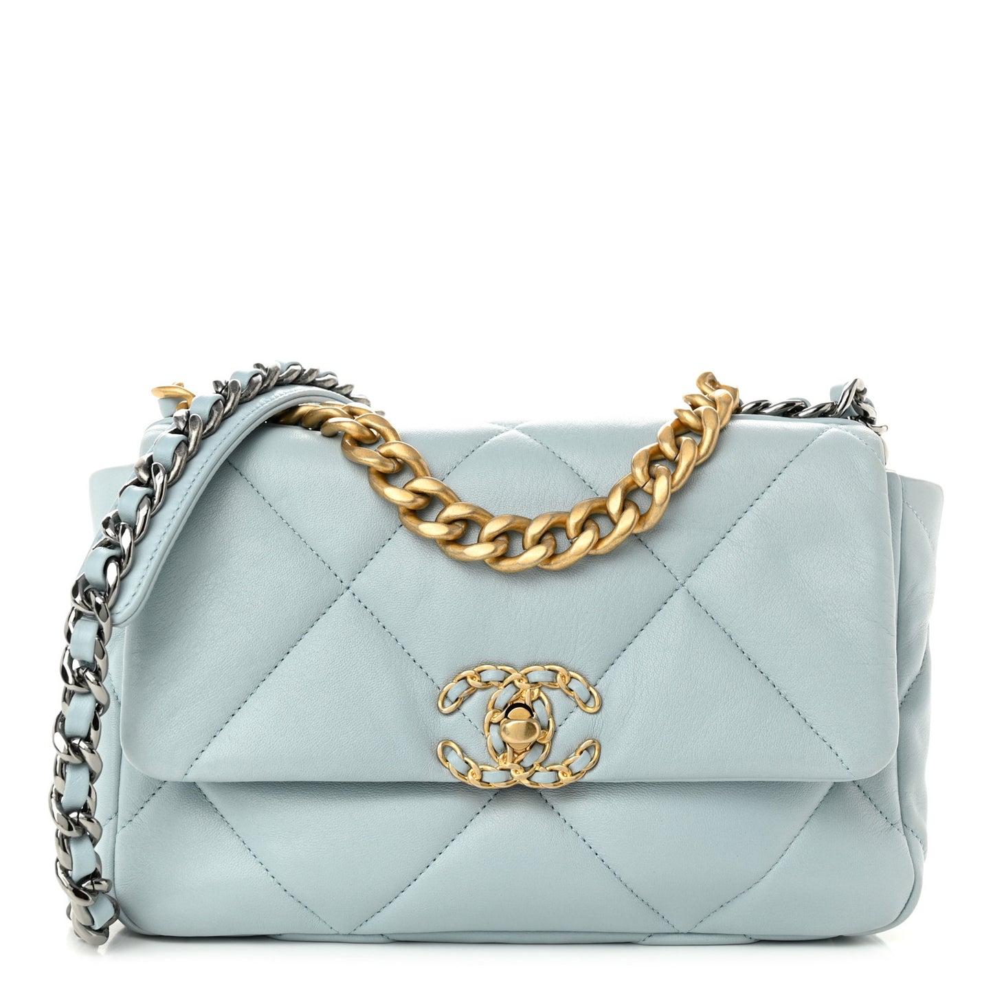 Lambskin Quilted Medium Chanel 19 Flap Light Blue