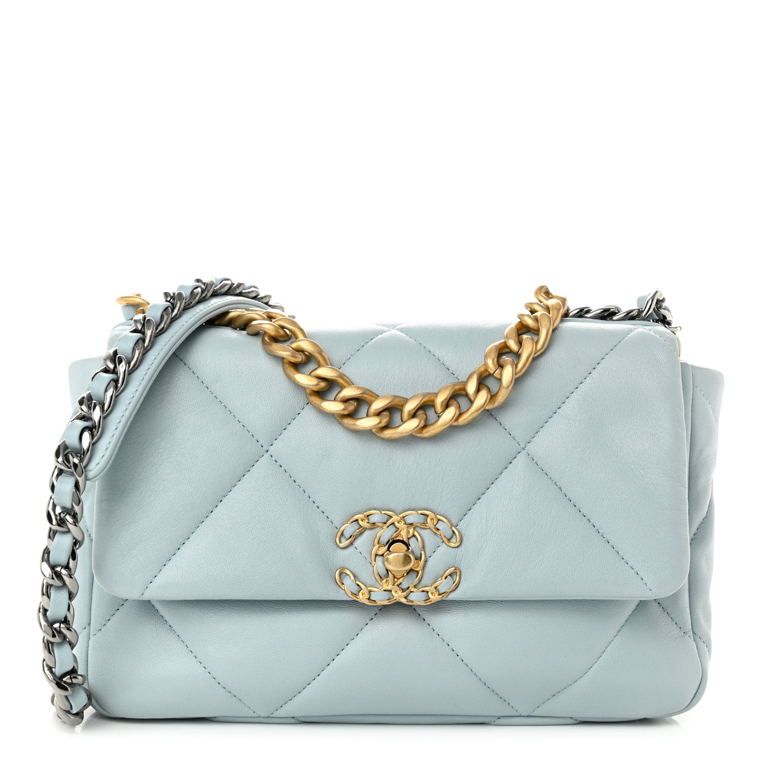 Chanel Lambskin Quilted Medium Chanel 19 Flap Light Blue 1 of 10