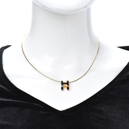 Hermes Lacquered Gold Pop H Pendant Necklace Black 2 of 4