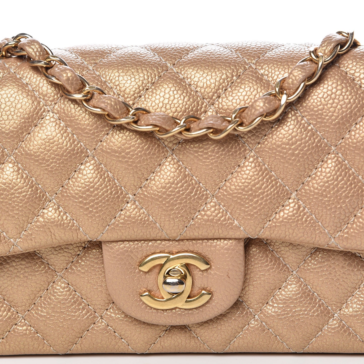 Metallic Caviar Quilted Mini Rectangular Flap Bronze