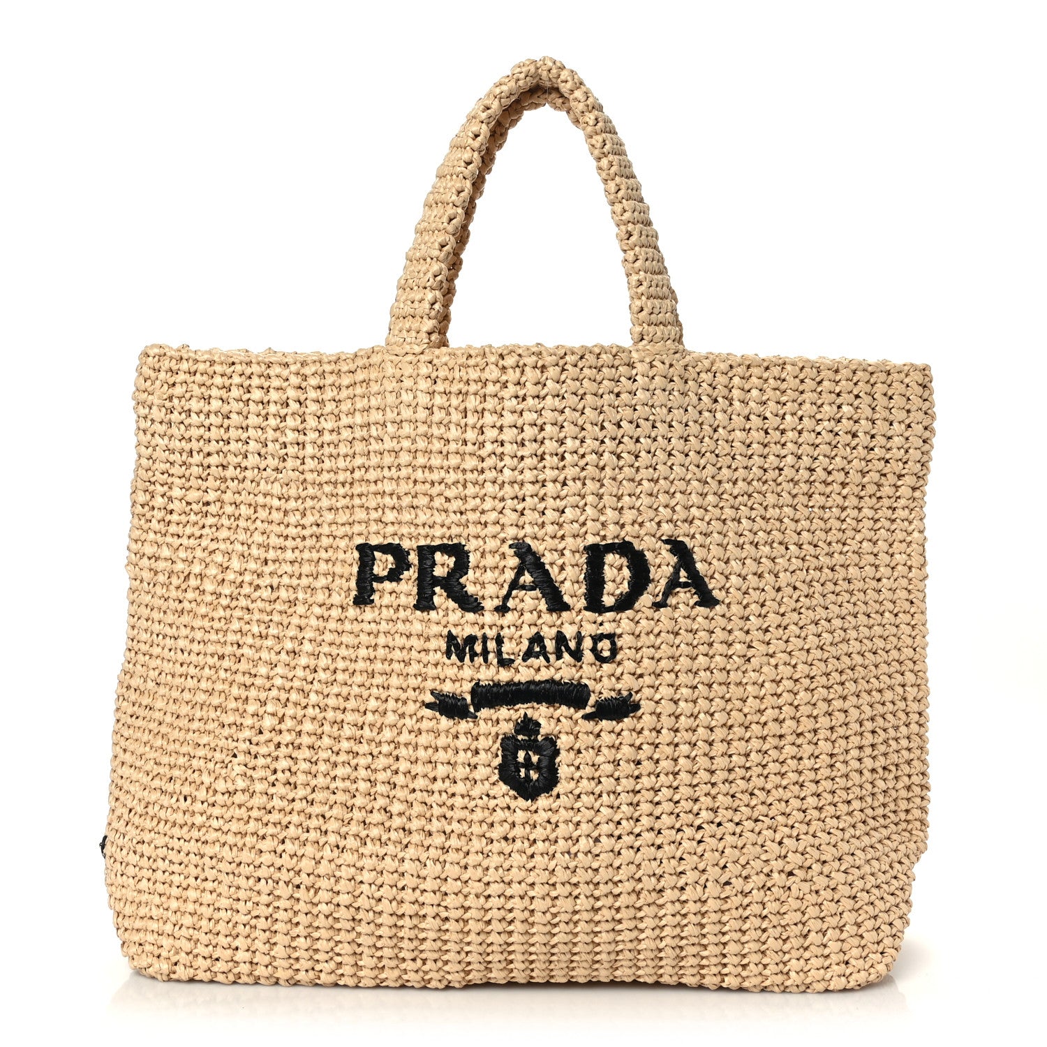Prada Yarn Raffia Effect Crochet Embroidered Logo Tote Naturale 1 of 8