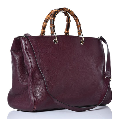 Gucci Pebbled Calfskin Large Bamboo Shopper Tote Burgundy 4 of 15