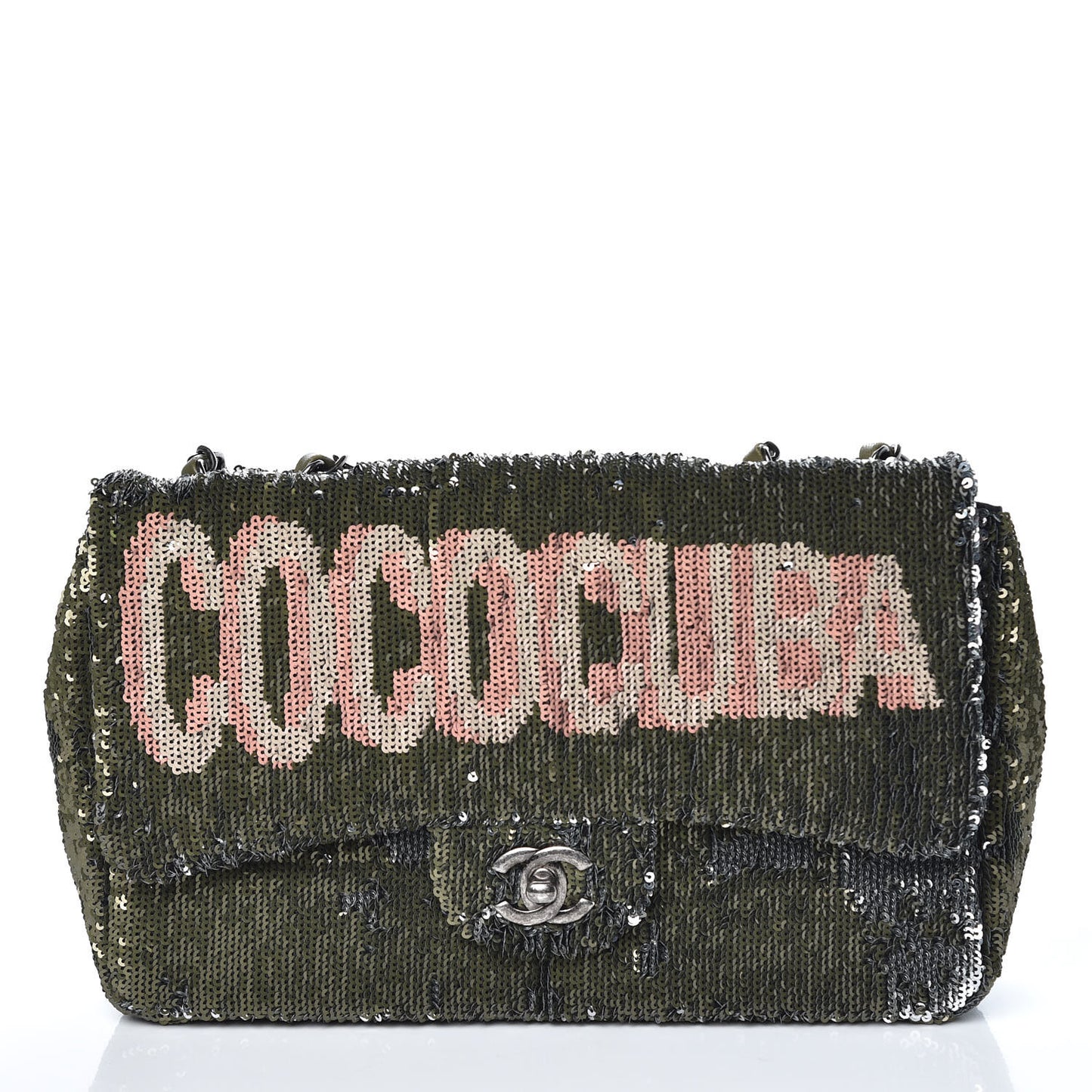 Sequin Coco Cuba Medium Single Flap Khaki