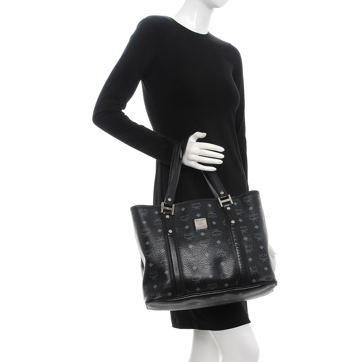 MCM Visetos Shopping Tote Cognac Black 2 of 17
