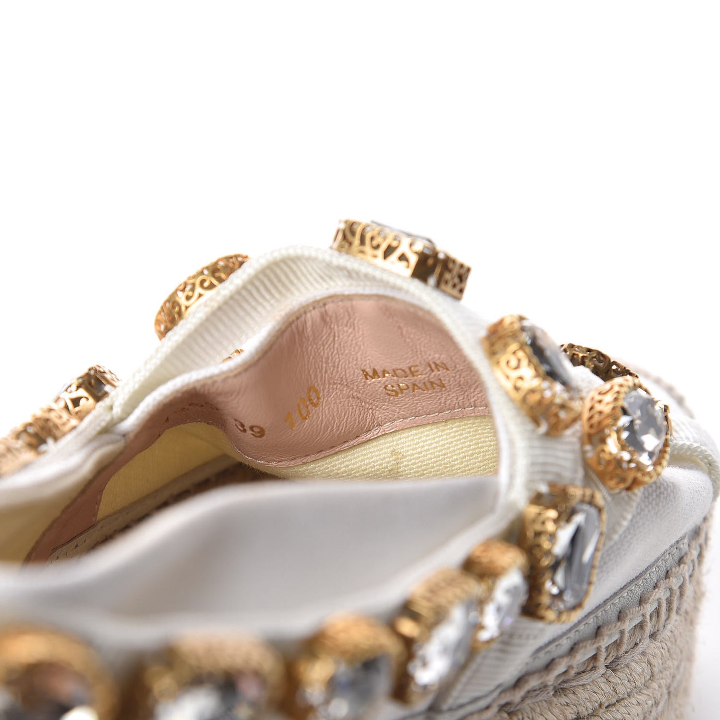 Canvas Crystal Embellished Platform Espadrilles 39 Great White