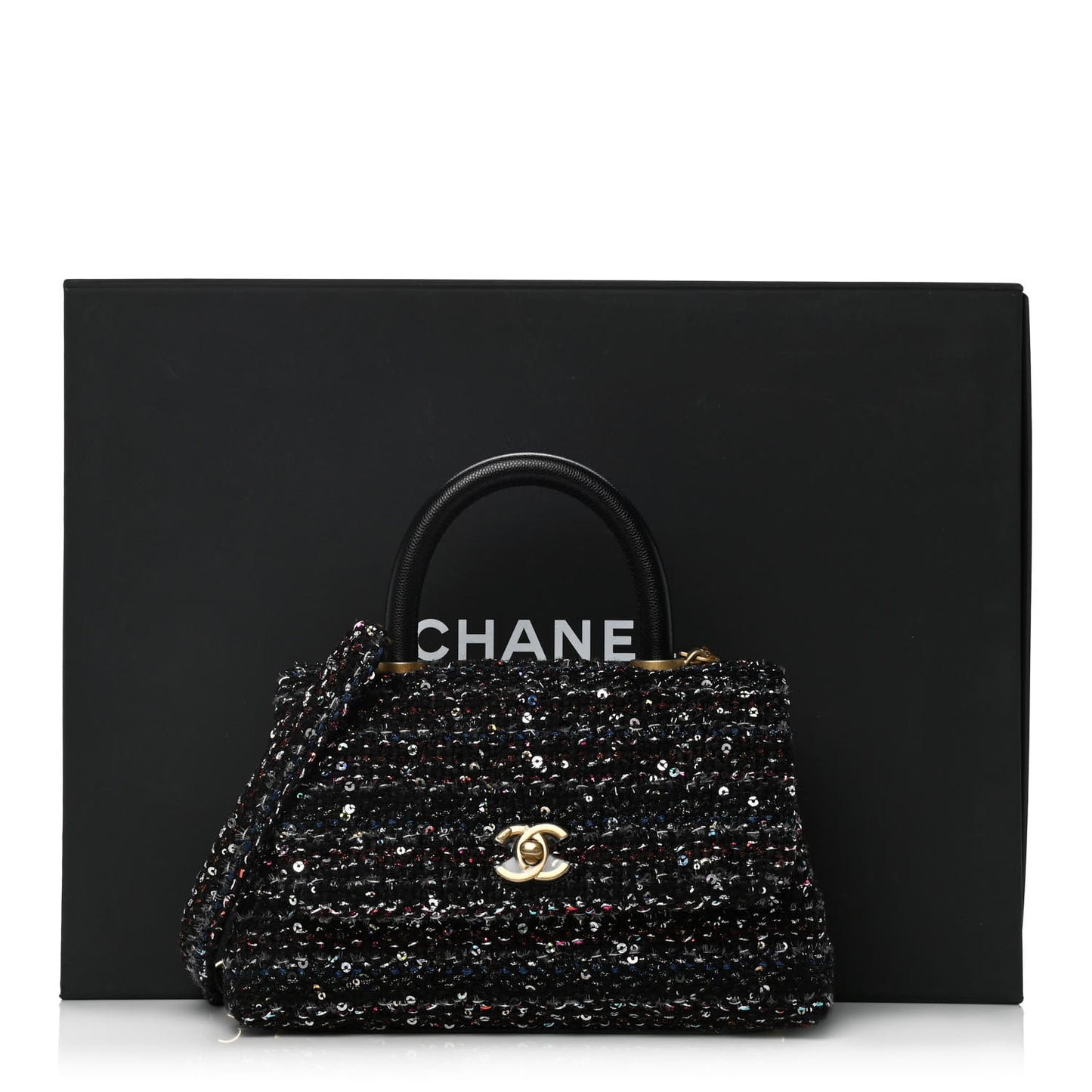 Tweed Sequin Mini Coco Handle Flap Black