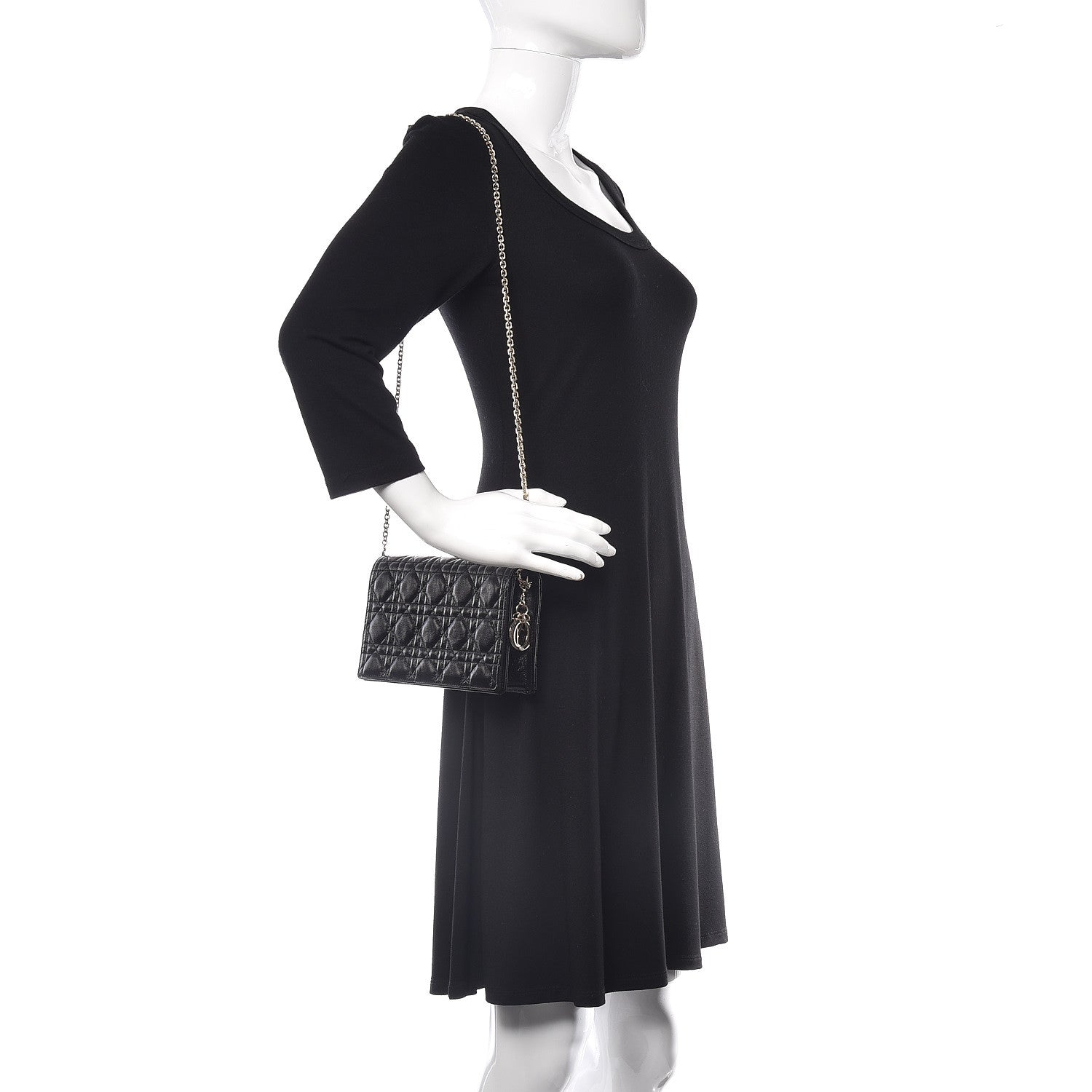 Christian Dior Crinkled Patent Cannage Lady Dior Clutch Black 2 of 10