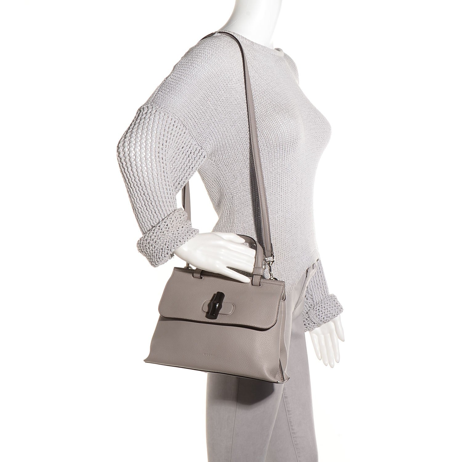 Gucci Cellarius Calfskin Small Bamboo Daily Top Handle Bag Storm Grey 2 of 10