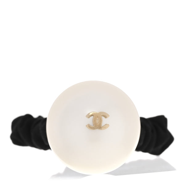 CHANEL パール風ボール ヘアゴム Chanel Pearl CC Hair Tie Black Gold Pearly White 1846601