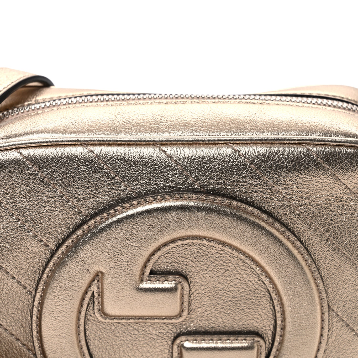 Gucci Metallic Sakai Be Green Calfskin Diagonal Stitched Small Blondie Shoulder Bag Golden Beige 8 of 10