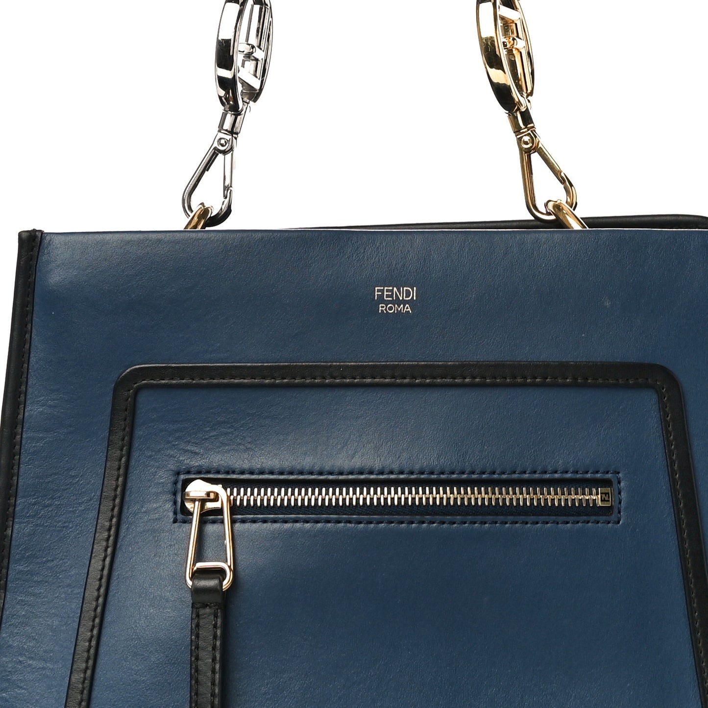 Vitello Century Opaco F is Fendi Bi-Color Small Runaway Satchel Blu Scuro Black
