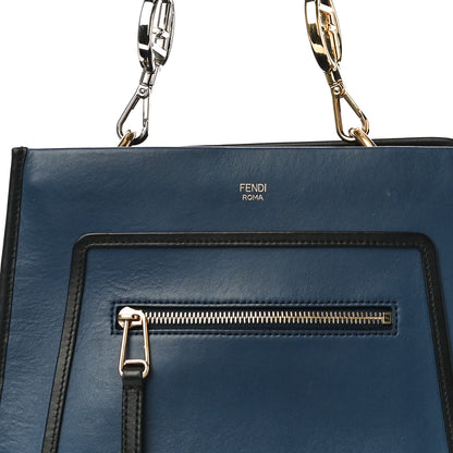 Fendi Vitello Century Opaco F is Fendi Bi-Color Small Runaway Satchel Blu Scuro Black 7 of 13
