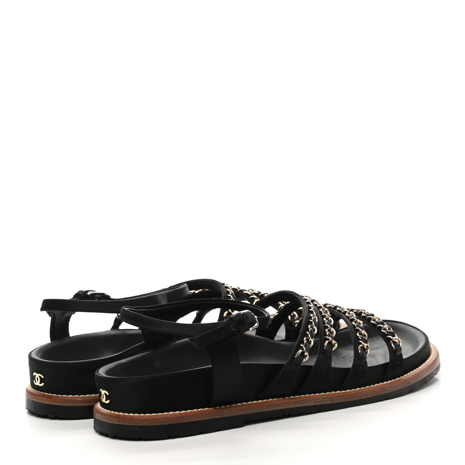 Chanel Satin Lambskin Chain Flat Sandals 38.5 Black 4 of 9