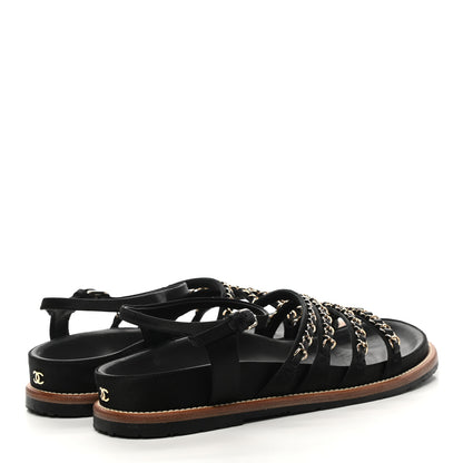 Chanel Satin Lambskin Chain Flat Sandals 38.5 Black 4 of 9