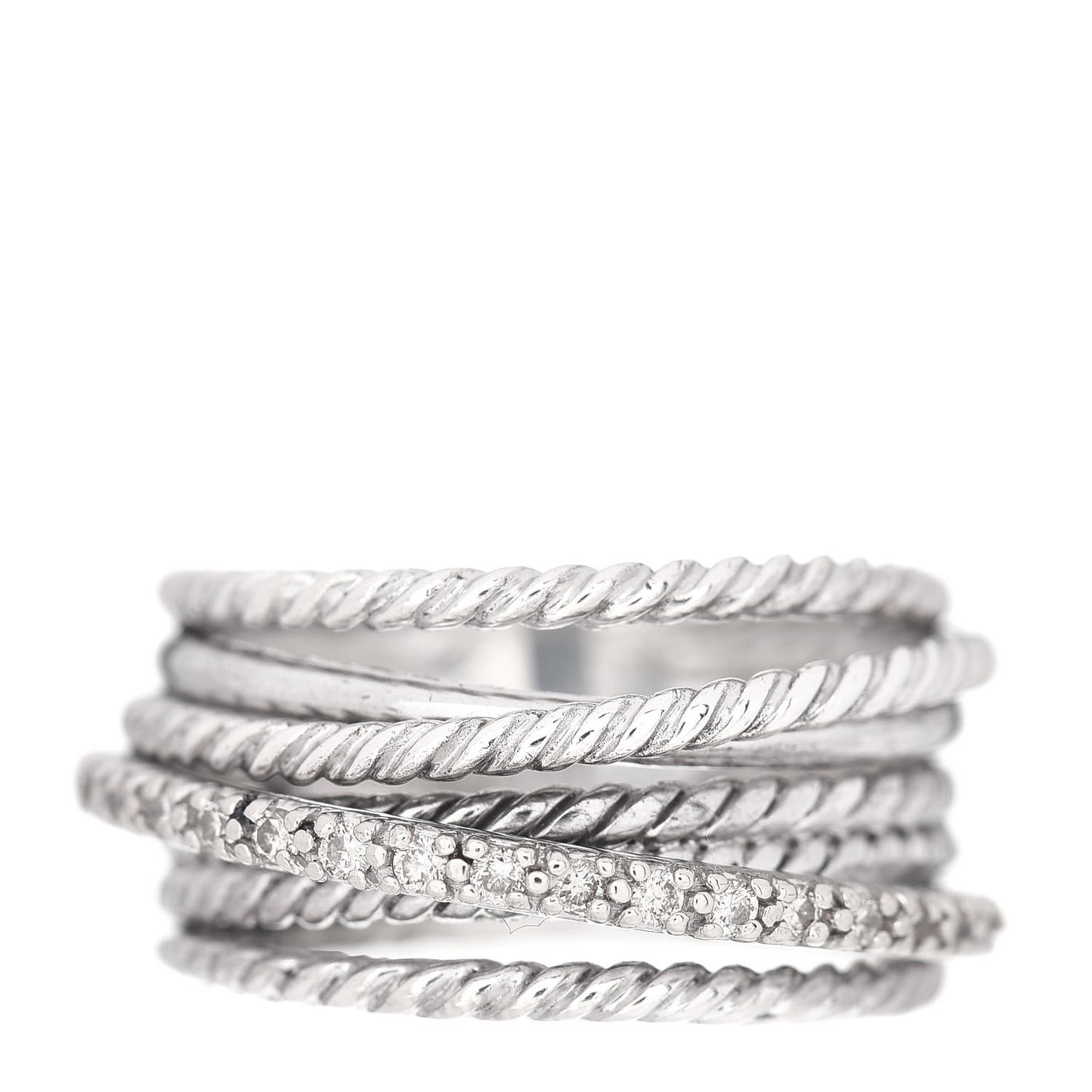 Sterling Silver 14K White Gold Diamond 11mm Wide Crossover Cable Ring 54 7