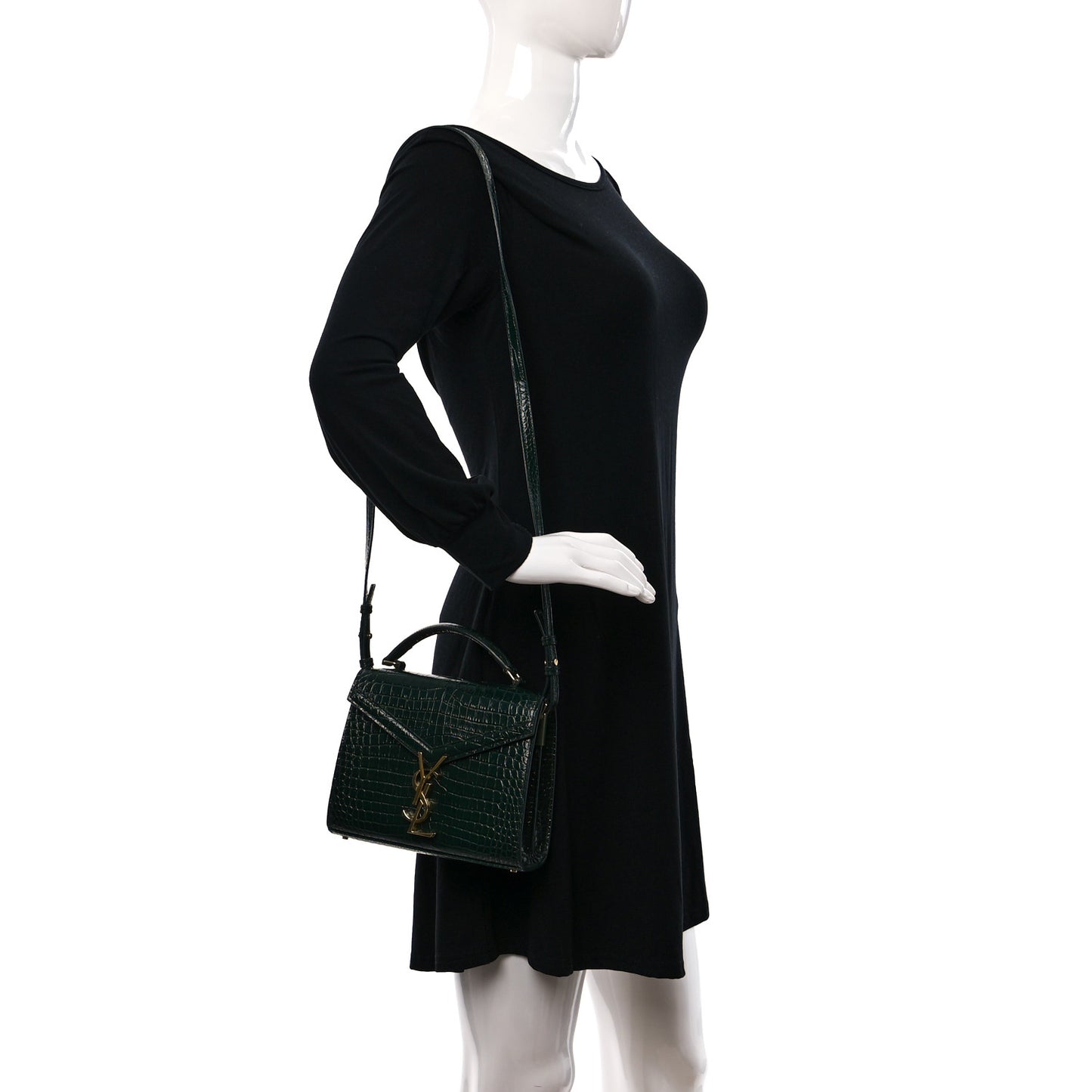 Calfskin Crocodile Embossed Mini Classic Monogram Cassandra Top Handle Green