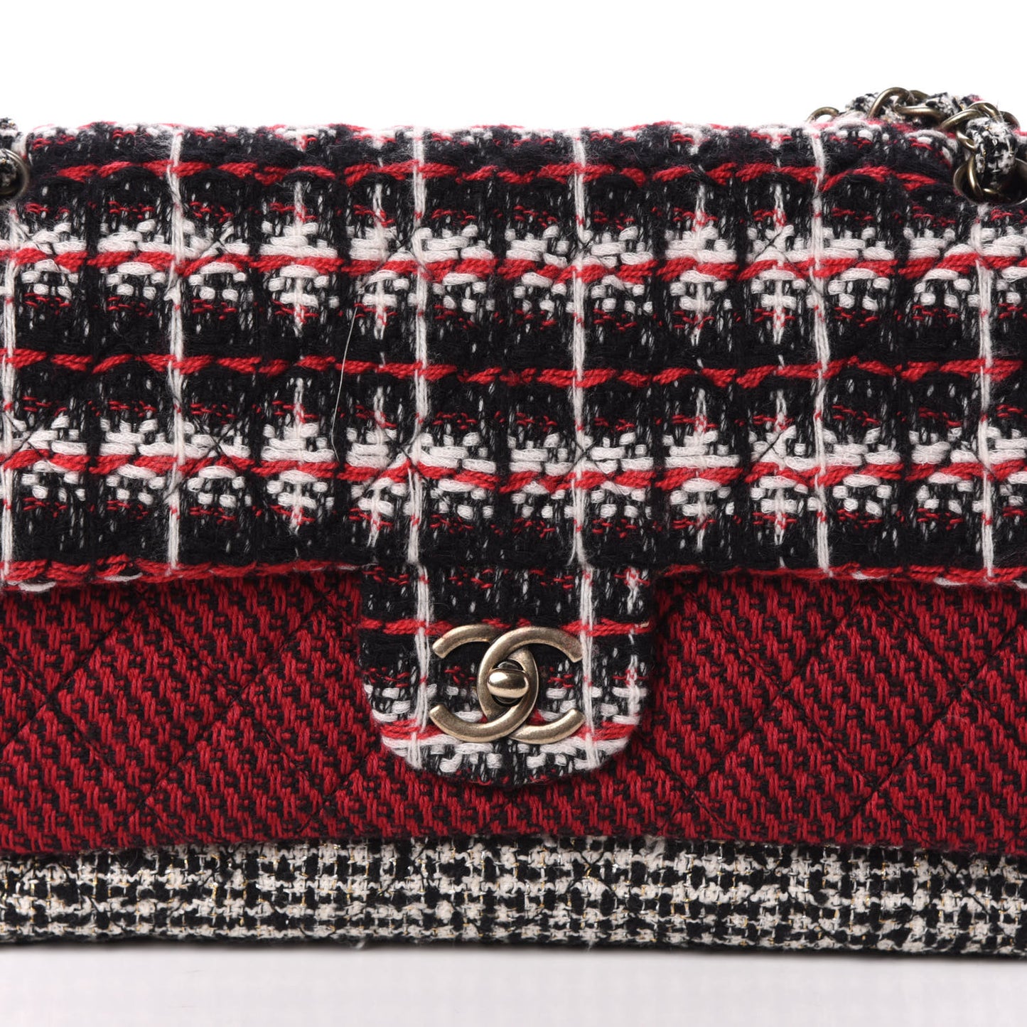 Tweed Quilted Medium Single Flap Red Black White