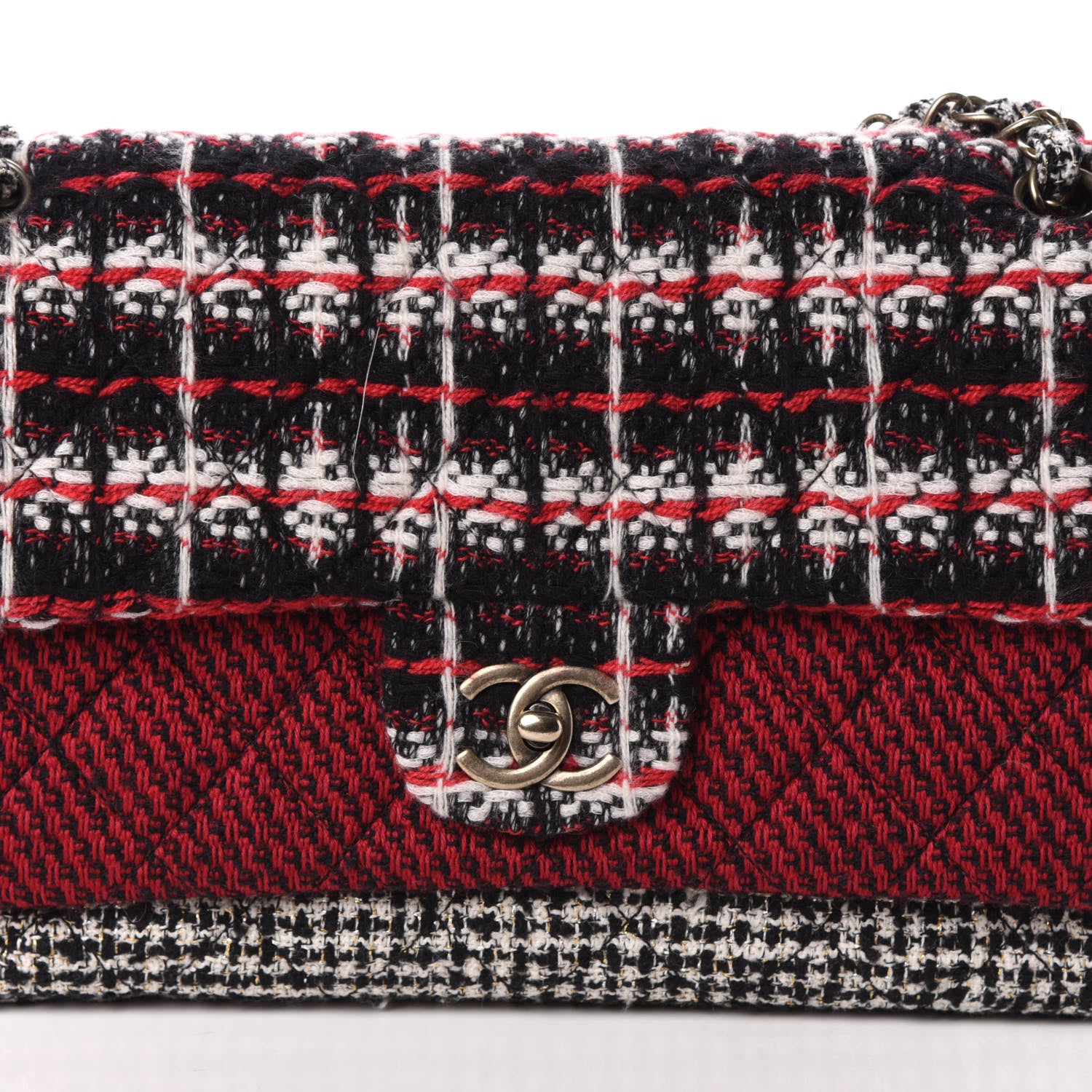 Chanel Tweed Quilted Medium Single Flap Red Black White 8 of 12