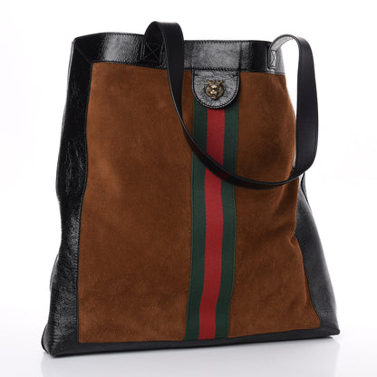 Gucci Suede Patent Web Large Ophidia Vertical Shopping Tote Nocciola Black 3 of 11