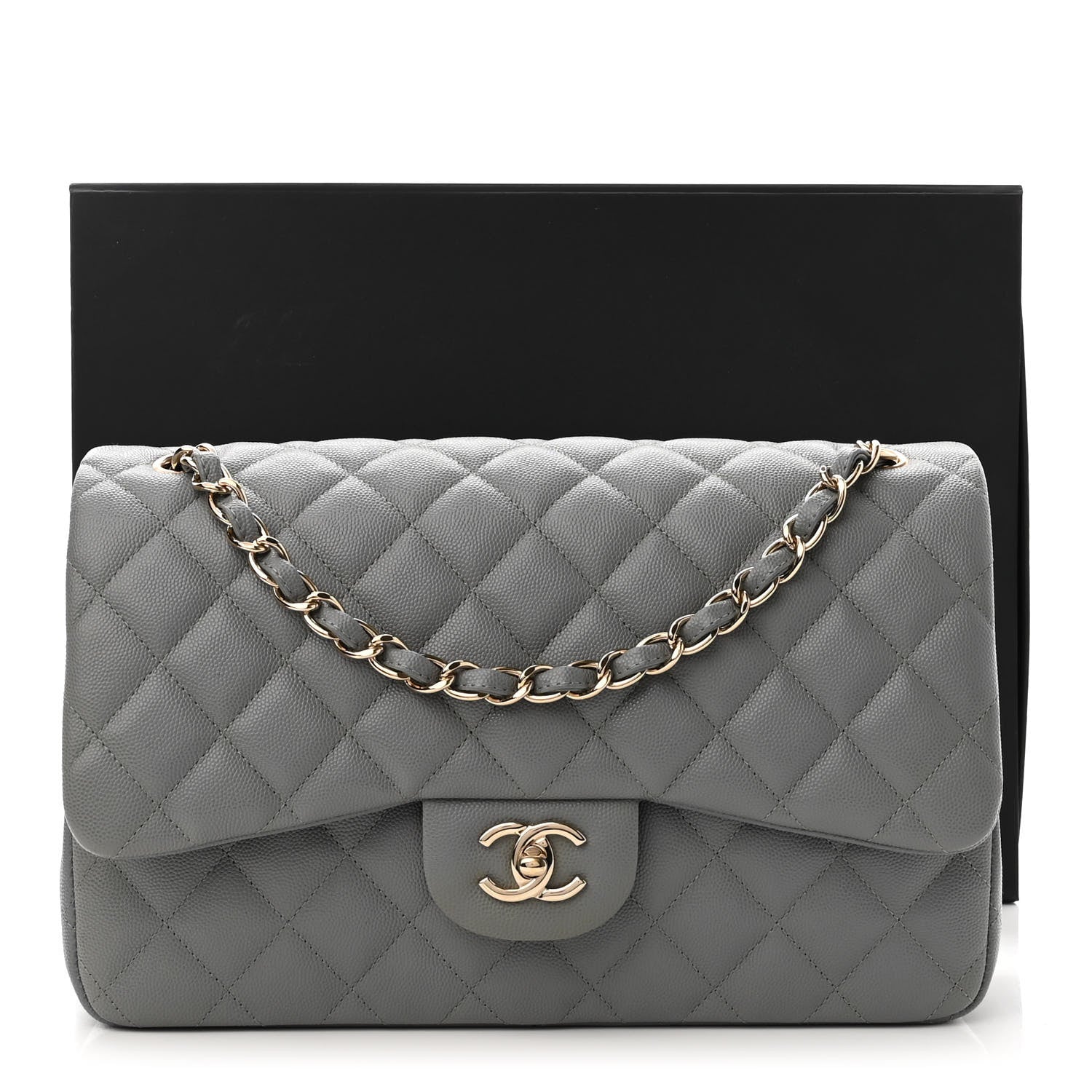 Chanel Caviar Quilted Jumbo Double Flap Grey 11 of 11