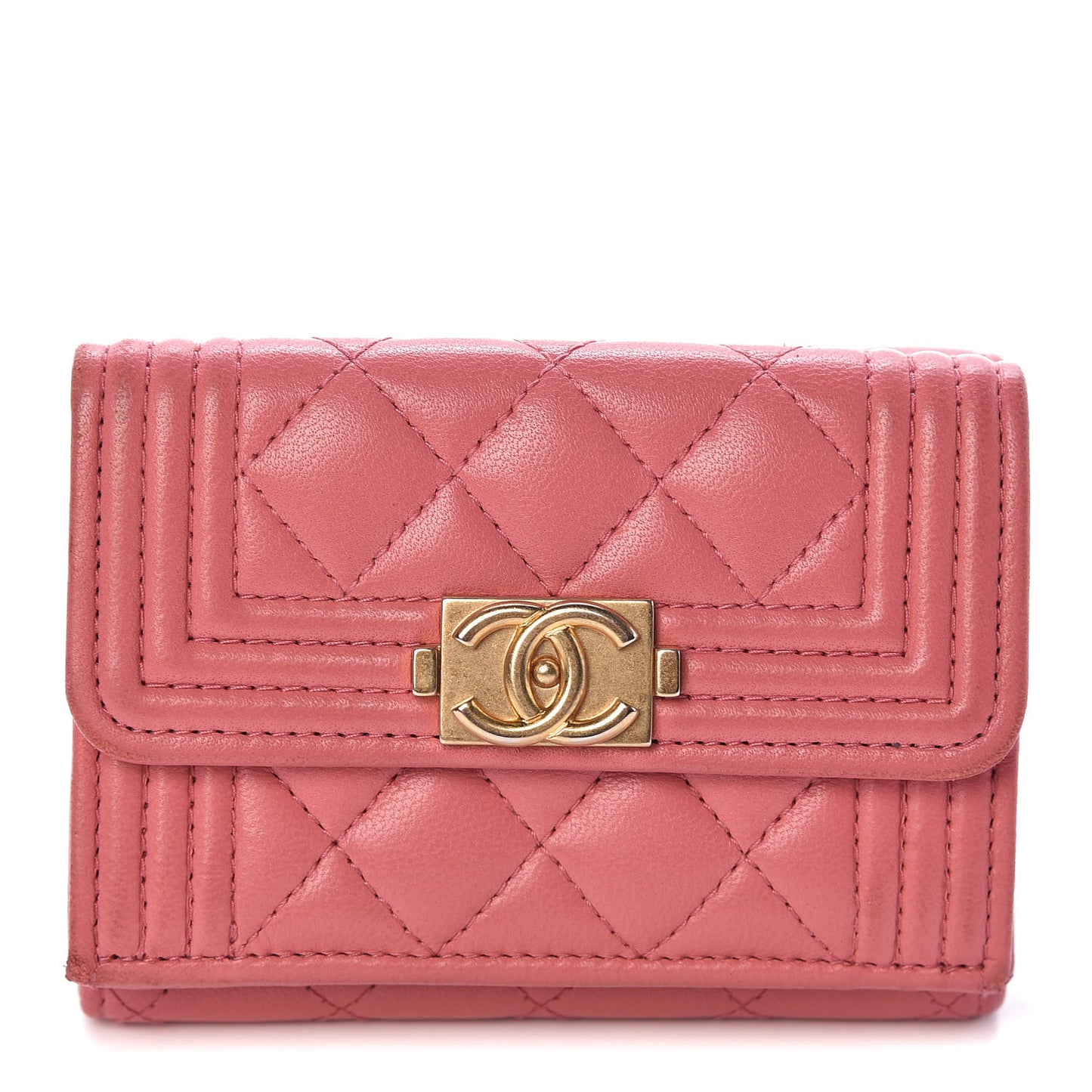 Lambskin Quilted Small Boy Flap Wallet Pink