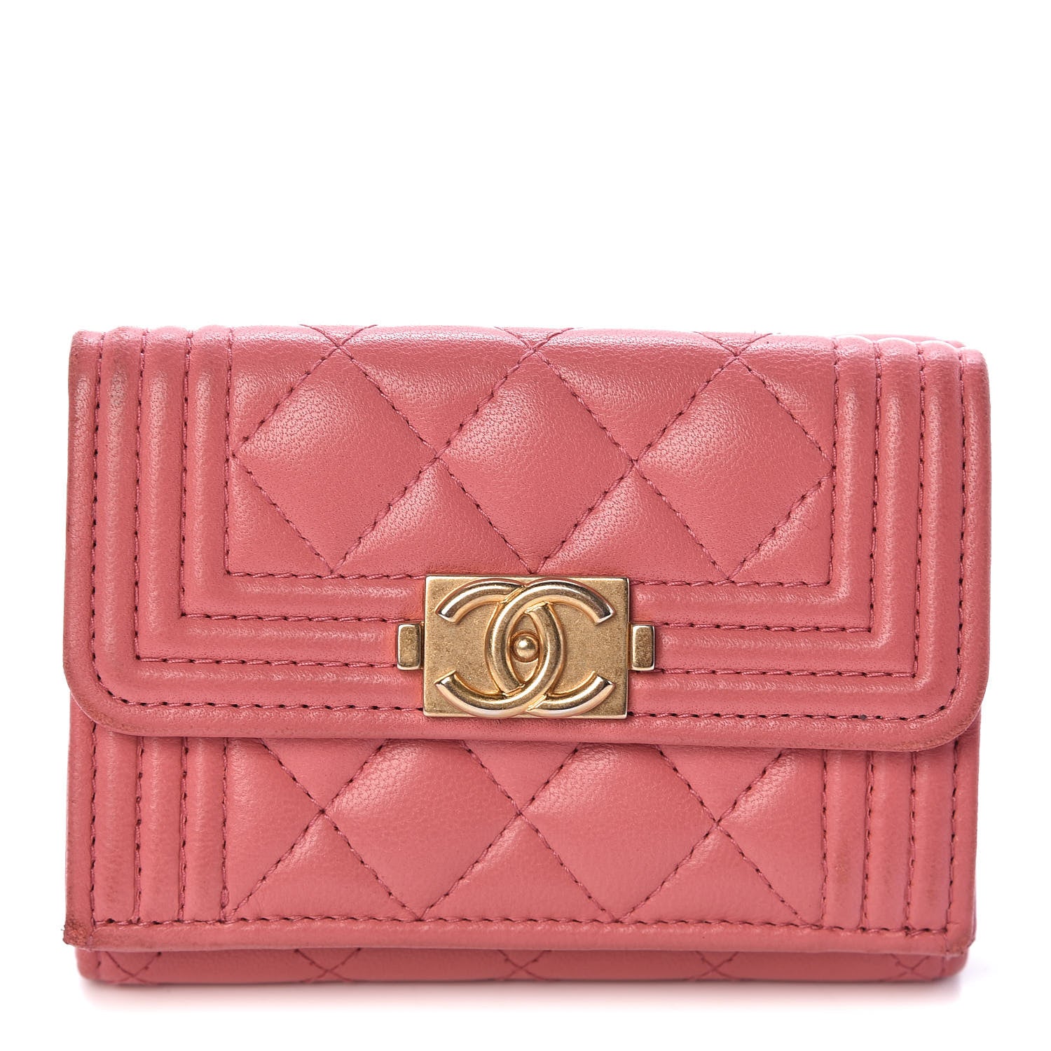 Chanel Lambskin Quilted Small Boy Flap Wallet Pink 1 of 11